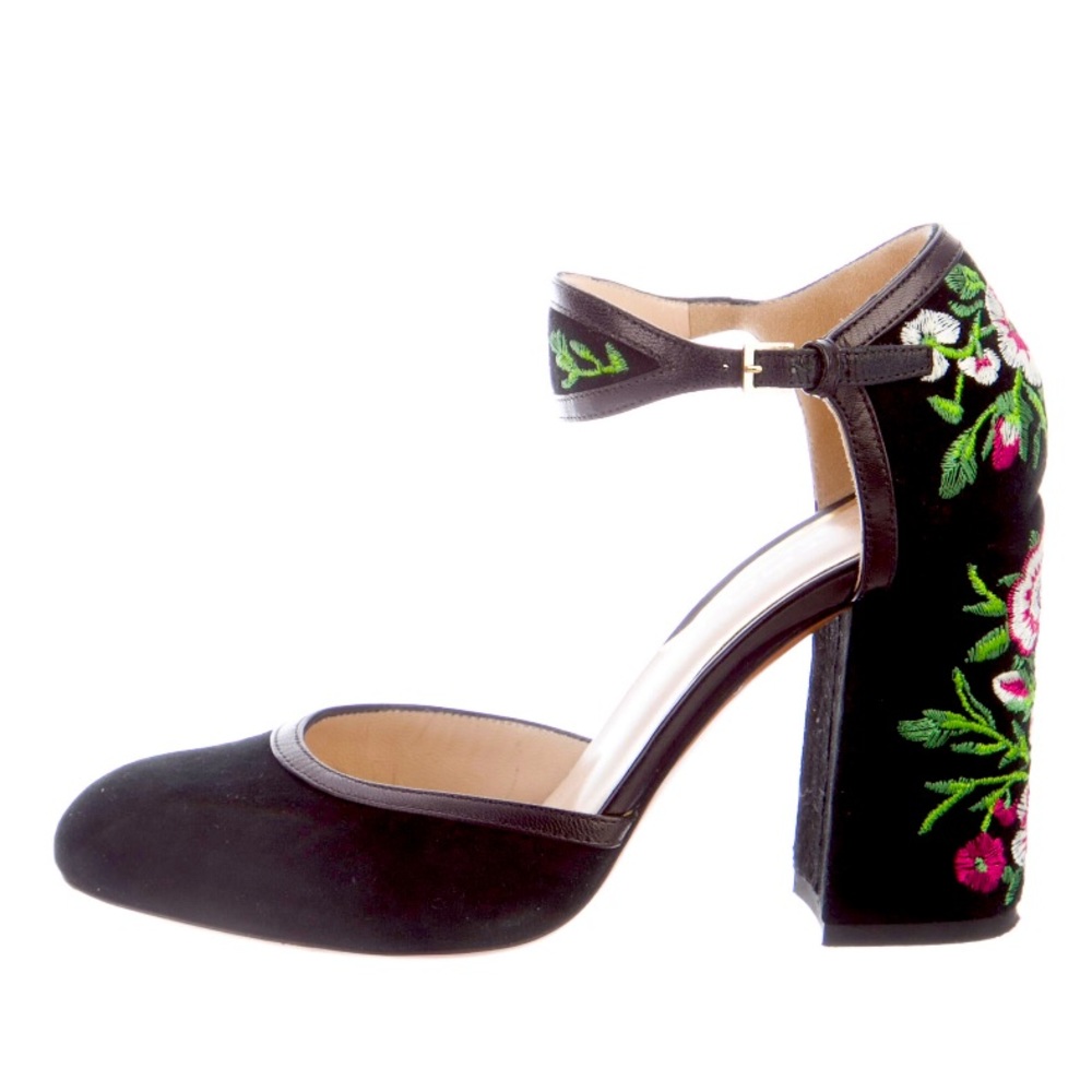 Etro Suede Floral Embroidery D’Orsay Pumps